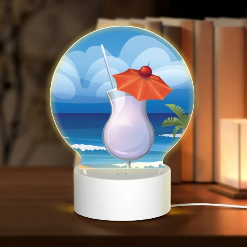 Round Acrylic Night Light, A cocktail with a cherry on top is sitting on a beach. Round Acrylic Night Light, A Cocktail With A Cherry On Top Is Sitting On A Beach. -Pattern Night Light a723042b77686385f310550a291cc92463e46b59