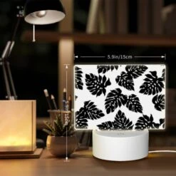 Rectangular Acrylic Night Light, A Pattern Of Leaves On A Black And White Background. 7 Rectangular Acrylic Night Light, A Pattern Of Leaves On A Black And White Background. -Pattern Night Light a724fa65f6f956e9f675a324a25431d64c722cce