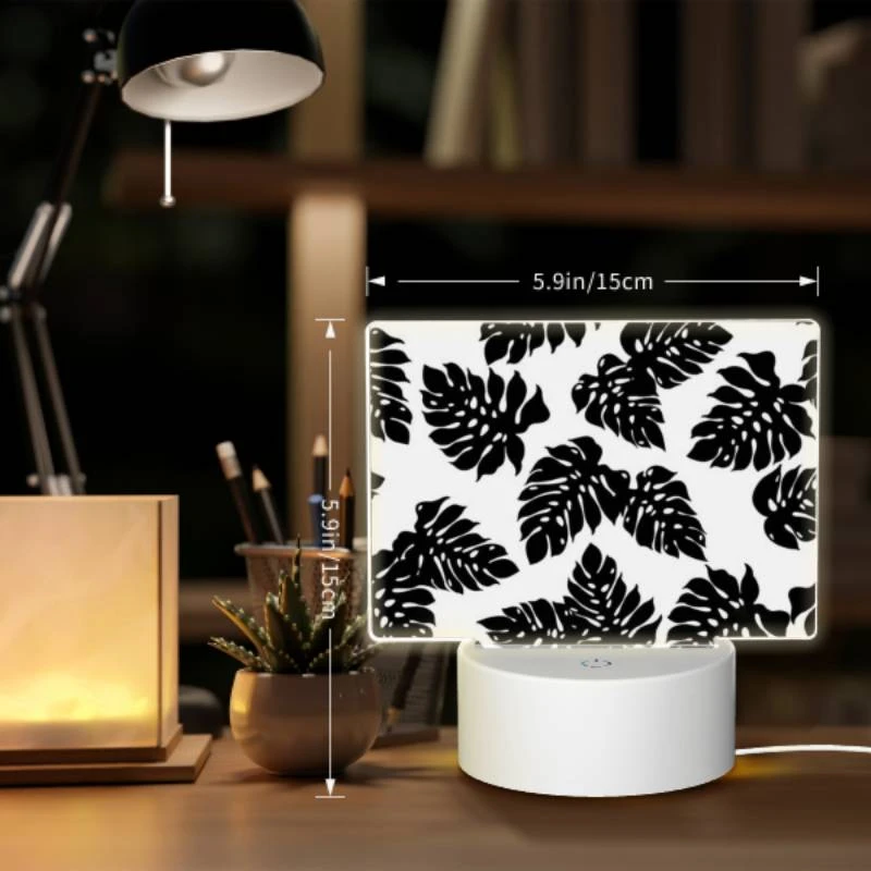 Rectangular Acrylic Night Light, A pattern of leaves on a black and white background. Rectangular Acrylic Night Light, A Pattern Of Leaves On A Black And White Background. -Pattern Night Light a724fa65f6f956e9f675a324a25431d64c722cce