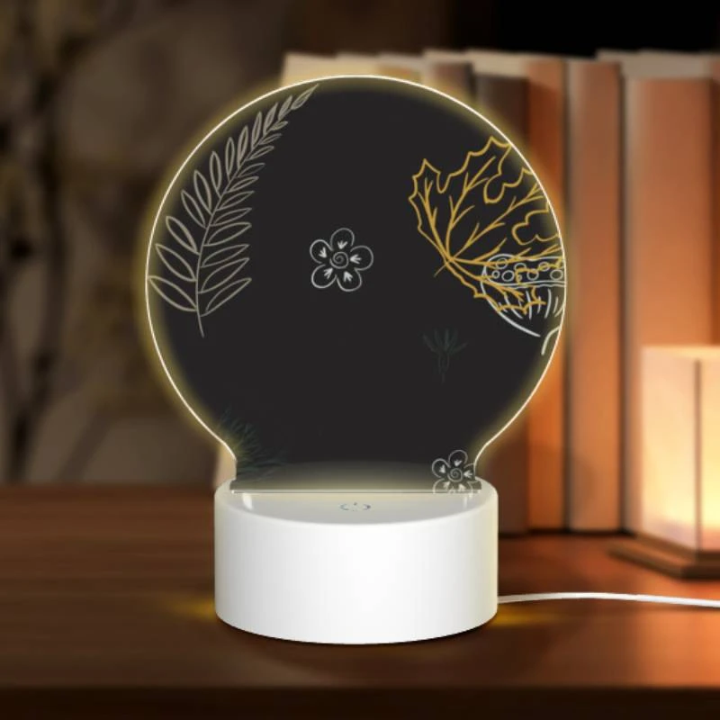 Round Acrylic Night Light, A collection of leaves and flowers on a black background. Round Acrylic Night Light, A Collection Of Leaves And Flowers On A Black Background. -Pattern Night Light a77822a985a6b02d59b69aceba9841d7e95592a4