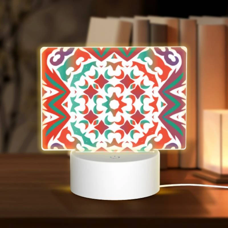 Rectangular Acrylic Night Light, A colorful and intricate design on a red background. Rectangular Acrylic Night Light, A Colorful And Intricate Design On A Red Background. -Pattern Night Light a785b9808cc974c92f2af63f5d034ac597b044db