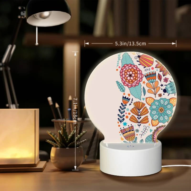 Round Acrylic Night Light, A colorful collection of flowers and leaves. Round Acrylic Night Light, A Colorful Collection Of Flowers And Leaves. -Pattern Night Light a79d76c8cf8b8cd0de7fdfadcbf0cddf3101ea25