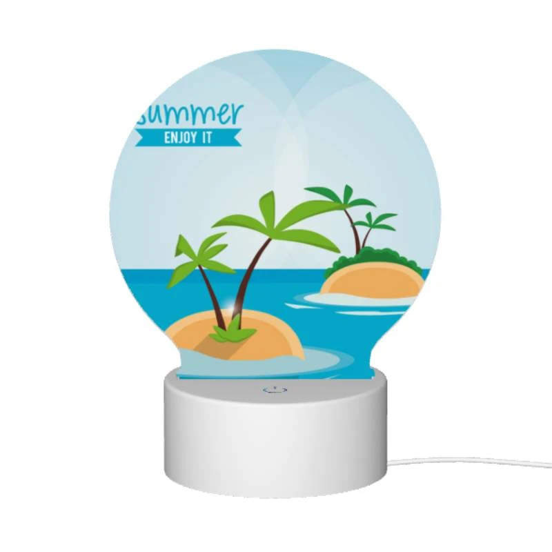 Round Acrylic Night Light, A cartoon image of a palm tree on a small island in the ocean. Round Acrylic Night Light, A Cartoon Image Of A Palm Tree On A Small Island In The Ocean. -Pattern Night Light a920a3de67694dc80befb7cc46a2fac89b088f93