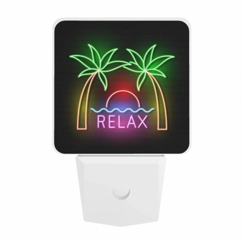 Night Light, A neon sign with palm trees and the word "Relax" on it. Night Light, A Neon Sign With Palm Trees And The Word "Relax" On It. -Pattern Night Light a94e4e2fe01dcfd1786ebe26a0936532620a3ca5