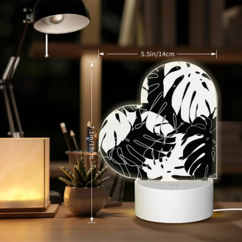 Love Acrylic Night Light, A black and white image of a plant with a lot of leaves. Love Acrylic Night Light, A Black And White Image Of A Plant With A Lot Of Leaves. -Pattern Night Light a980ab160b0b0c979d3a1dc12dfe10059887fc01