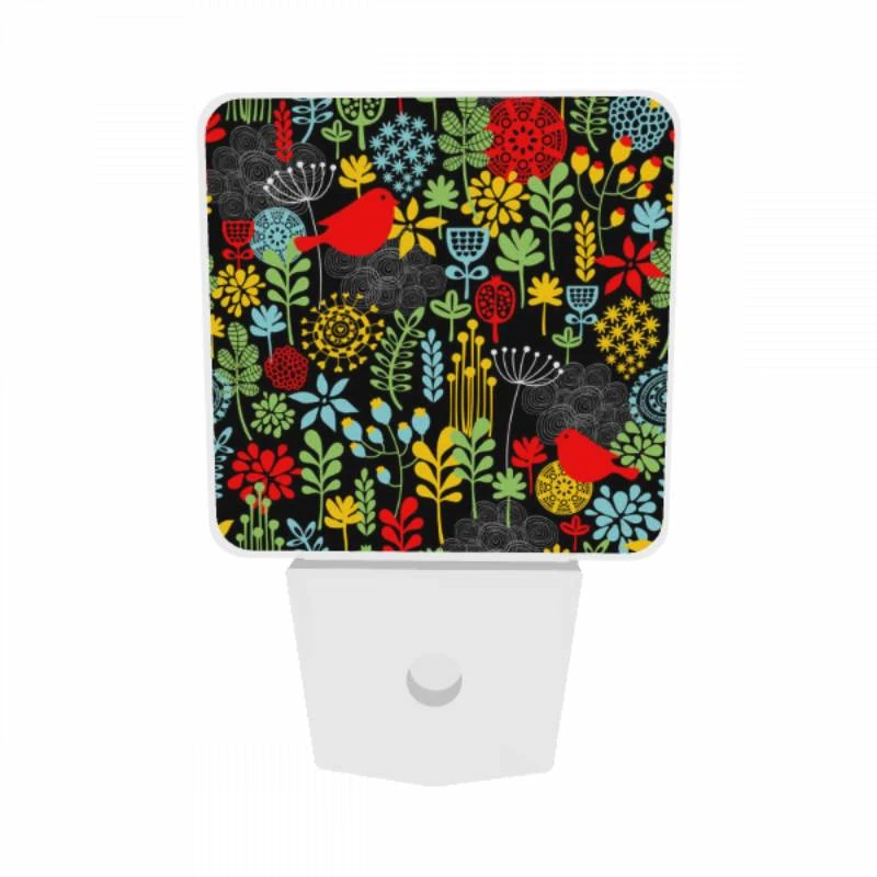 Night Light Set of 2, A colorful bird pattern with red birds and yellow flowers. Night Light Set Of 2, A Colorful Bird Pattern With Red Birds And Yellow Flowers. -Pattern Night Light a9f00675b7d7e5e389f88ee0b365924eca69a311