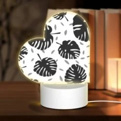 Love Acrylic Night Light, A Pattern Of Black And White Leaves.