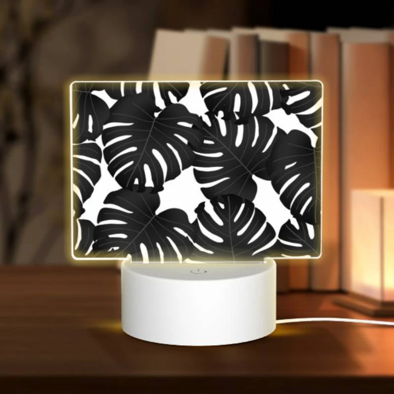 Rectangular Acrylic Night Light, A black and white photo of a bunch of leaves. Rectangular Acrylic Night Light, A Black And White Photo Of A Bunch Of Leaves. -Pattern Night Light aa6f8b1f39cd5cac42d773d724dd3938d9456abe