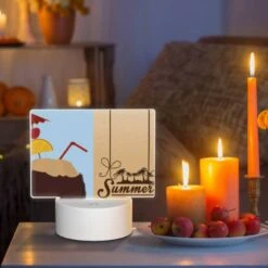 Rectangular Acrylic Night Light, A Cartoon Of A Coconut Tree With A Lemon And A Straw In It. -Pattern Night Light aa99a45b1df0ee1d924acf3b5067e0deb1ec6ca6