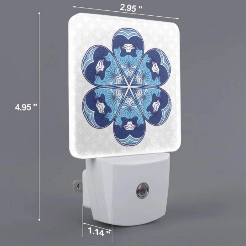 Night Light Set of 2, A blue and white flower with a blue background. Night Light Set Of 2, A Blue And White Flower With A Blue Background. -Pattern Night Light ab118a97789f359233a591afcc1a7aee6b3fc088