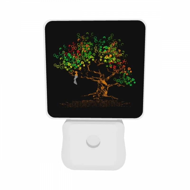 Night Light Set of 2, A woman is sitting in a tree with a colorful background. Night Light Set Of 2, A Woman Is Sitting In A Tree With A Colorful Background. -Pattern Night Light ab6097432b71cac26228b70994520524d4c7f98d