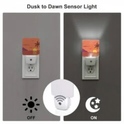 Night Light Set Of 2, A Sunset With A Palm Tree And Birds In The Sky. 4 Night Light Set Of 2, A Sunset With A Palm Tree And Birds In The Sky. -Pattern Night Light aba52dae089a17b83c42651f2becf1b50de2f185