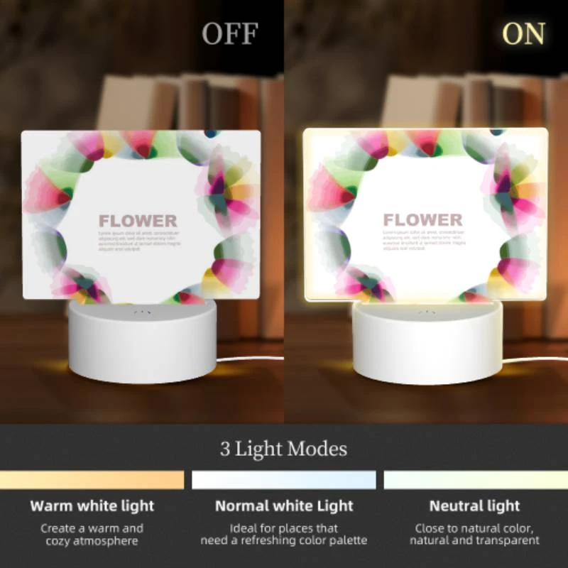 Rectangular Acrylic Night Light, A colorful circle with the word "Flower" written in it. Rectangular Acrylic Night Light, A Colorful Circle With The Word "Flower" Written In It. -Pattern Night Light acff193b6552fd21a1e7fb4b28286d6732f0b162