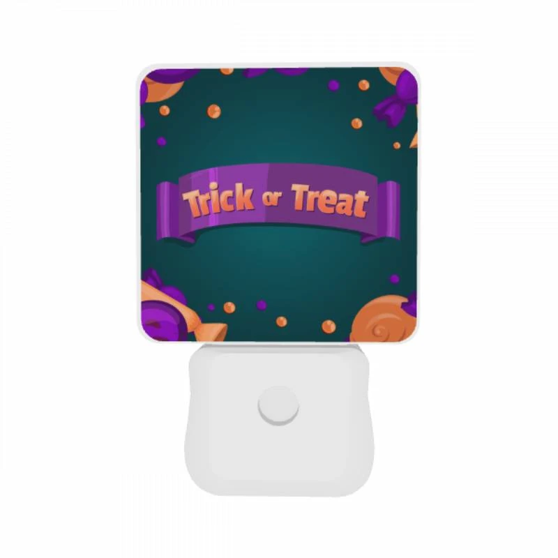 Night Light Set of 2, A purple and orange banner with the words "trick or treat" on it. Night Light Set Of 2, A Purple And Orange Banner With The Words "trick Or Treat" On It. -Pattern Night Light ae7cd42fb5b1d21d86ea345288274b53a455c90d
