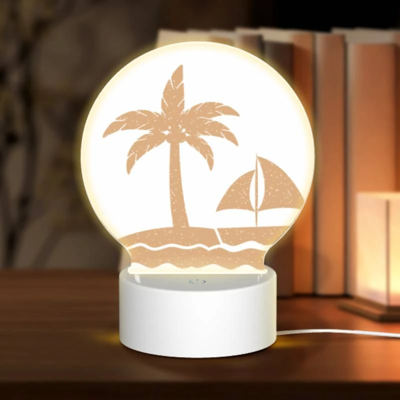 Round Acrylic Night Light, A sailboat is sailing in the ocean near a palm tree. Round Acrylic Night Light, A Sailboat Is Sailing In The Ocean Near A Palm Tree. -Pattern Night Light aec9979e47889e26fc845c41a1c3891b119b7f4f