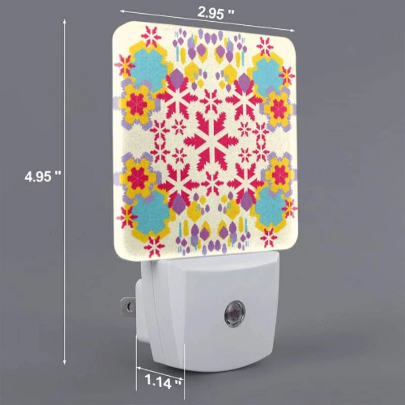 Night Light Set of 2, A colorful snowflake pattern on a white background. Night Light Set Of 2, A Colorful Snowflake Pattern On A White Background. -Pattern Night Light af03dd7003c1fd9d0d4491cc4831bd43c5dff687