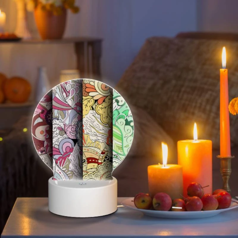 Round Acrylic Night Light, Three colorful designs are displayed on a wall. Round Acrylic Night Light, Three Colorful Designs Are Displayed On A Wall. -Pattern Night Light af0be17310dabc6a919283f2dbe353a60dec0574