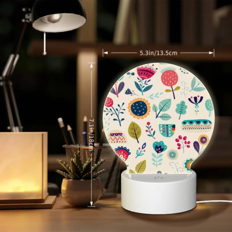 Round Acrylic Night Light, A collection of colorful flowers and leaves. Round Acrylic Night Light, A Collection Of Colorful Flowers And Leaves. -Pattern Night Light af5fb731189b75ec9c199d072ea2f1bc7d718ca4