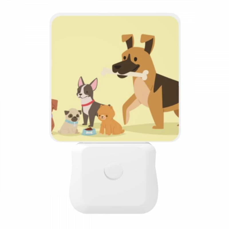 Night Light, A group of dogs and a cat are gathered around a bone. Night Light, A Group Of Dogs And A Cat Are Gathered Around A Bone. -Pattern Night Light af63fc765492dd488b5cb541eb526ed344fa411a
