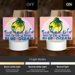 Rectangular Acrylic Night Light, A Pink And Blue Surfing Poster With A Big Wave. 4 Rectangular Acrylic Night Light, A Pink And Blue Surfing Poster With A Big Wave. -Pattern Night Light af82c5e7f6e2b24202af8cd43cf025c7e4b318ac
