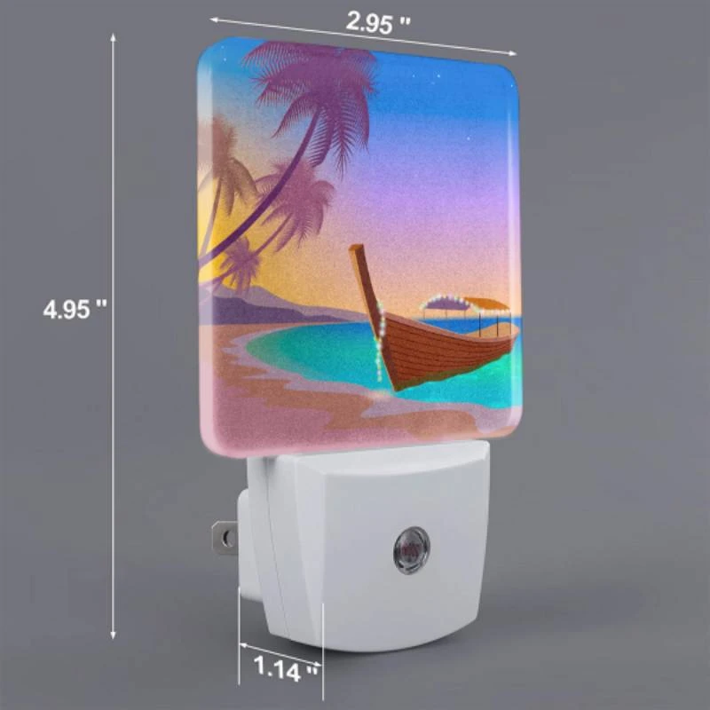 Night Light Set of 2, A boat is sitting on the beach at sunset. Night Light Set Of 2, A Boat Is Sitting On The Beach At Sunset. -Pattern Night Light af83c056caf613e3b6efe4a5b066cf691796a54f