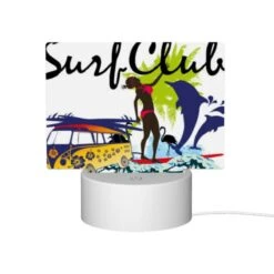 Rectangular Acrylic Night Light, A Woman Is Surfing On A Surfboard In Front Of A Yellow And Blue Van. 11 Rectangular Acrylic Night Light, A Woman Is Surfing On A Surfboard In Front Of A Yellow And Blue Van. -Pattern Night Light b076f43b52959497c6f6e50ba42cad851771f6fd