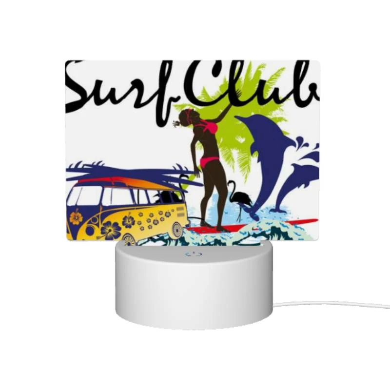Rectangular Acrylic Night Light, A woman is surfing on a surfboard in front of a yellow and blue van. Rectangular Acrylic Night Light, A Woman Is Surfing On A Surfboard In Front Of A Yellow And Blue Van. -Pattern Night Light b076f43b52959497c6f6e50ba42cad851771f6fd