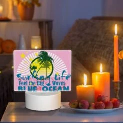 Rectangular Acrylic Night Light, A Pink And Blue Surfing Poster With A Big Wave. 8 Rectangular Acrylic Night Light, A Pink And Blue Surfing Poster With A Big Wave. -Pattern Night Light b0b0d745156e9d3249715e9a16898e80e5ffd711