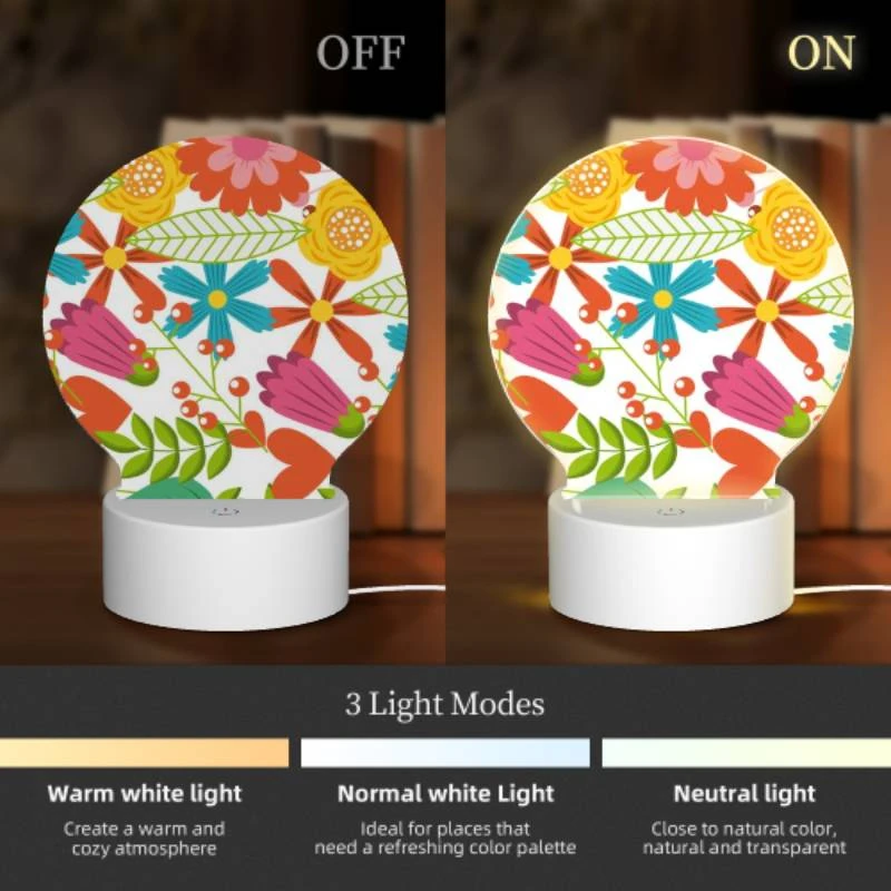 Round Acrylic Night Light, A colorful flower pattern with a heart shape. Round Acrylic Night Light, A Colorful Flower Pattern With A Heart Shape. -Pattern Night Light b108c4098a5cc985f1708315c726bcbc48f52e94