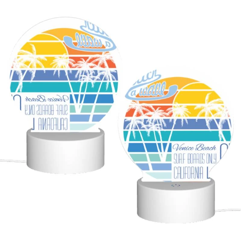 Round Acrylic Night Light, A surfboard advertisement for Venice Beach. Round Acrylic Night Light, A Surfboard Advertisement For Venice Beach. -Pattern Night Light b13af2cbd539d942e204384bc5f31d0f495835ec