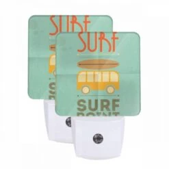 Night Light Set Of 2, A Surfboard Is On Top Of A Bus.