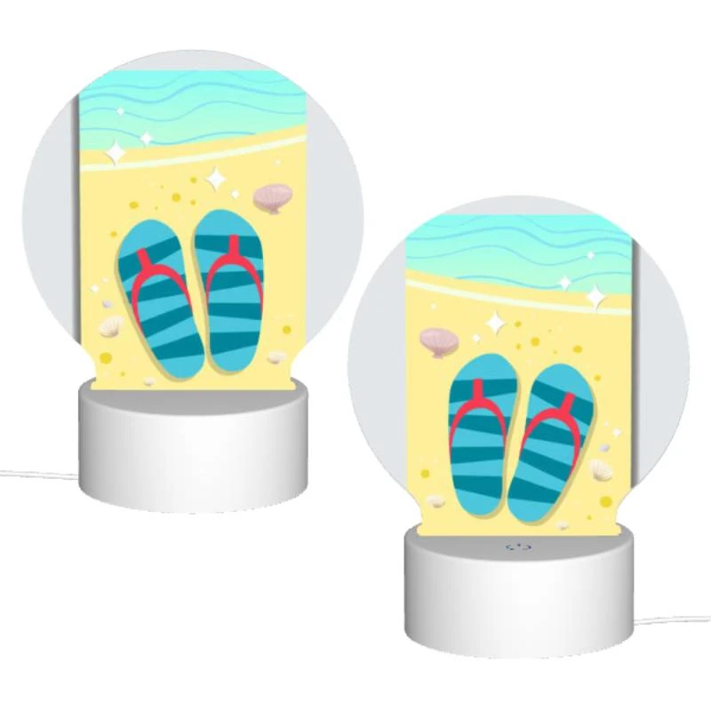 Round Acrylic Night Light, A pair of blue and red flip flops are placed on a sandy beach. Round Acrylic Night Light, A Pair Of Blue And Red Flip Flops Are Placed On A Sandy Beach. -Pattern Night Light b19001c048770aeb4b1dd6fc6272b00f4ea81709