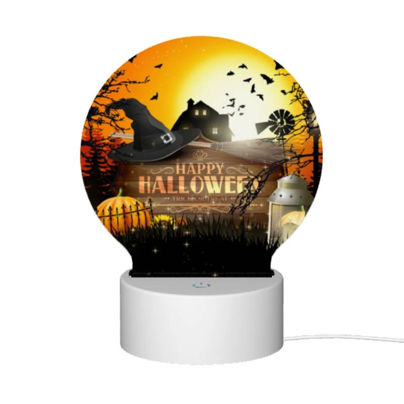 Round Acrylic Night Light, A Halloween poster with a witch's hat and a house in the background. Round Acrylic Night Light, A Halloween Poster With A Witch's Hat And A House In The Background. -Pattern Night Light b257425aa1f160fd1cce536e5e9ce22da6d1c75b