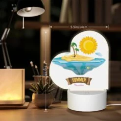 Love Acrylic Night Light, A Cartoon Of A Tropical Island With A Sun And Palm Trees. -Pattern Night Light b2766bec258d0a737fe0617cbf2a48b148446155