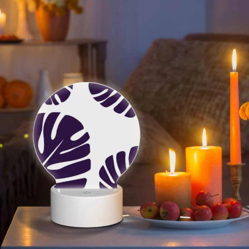 Round Acrylic Night Light, A pattern of leaves on a white background. Round Acrylic Night Light, A Pattern Of Leaves On A White Background. -Pattern Night Light b3c2129d1772f13f8d5d5b4028e3f3485c000183