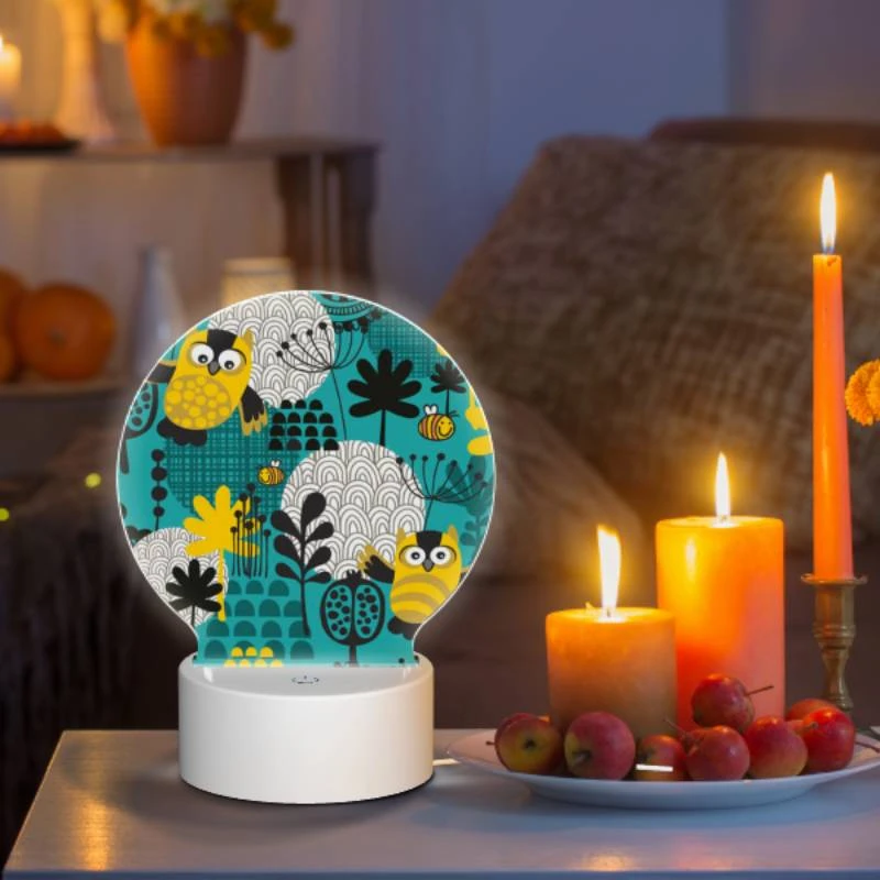 Round Acrylic Night Light, A colorful cartoon of a forest with various animals Round Acrylic Night Light, A Colorful Cartoon Of A Forest With Various Animals -Pattern Night Light b45fdb33b77175e33e50817876f7858912236e56
