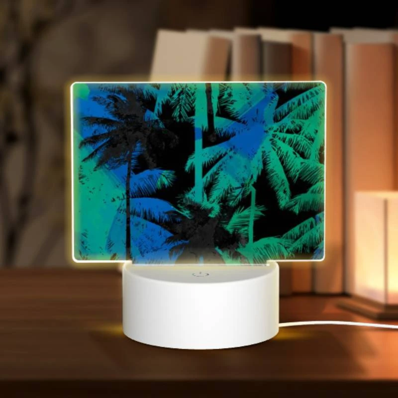 Rectangular Acrylic Night Light, A blue and green painting of palm trees. Rectangular Acrylic Night Light, A Blue And Green Painting Of Palm Trees. -Pattern Night Light b4859f157f4a6dbab2e310105aa26d540dfe5550