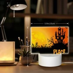 Rectangular Acrylic Night Light, A Spooky Halloween Scene With A Haunted House And Bats Flying Around. 7 Rectangular Acrylic Night Light, A Spooky Halloween Scene With A Haunted House And Bats Flying Around. -Pattern Night Light b4cb4d2e0ba0b6fd3ae16b002e6a75620b9b8e09