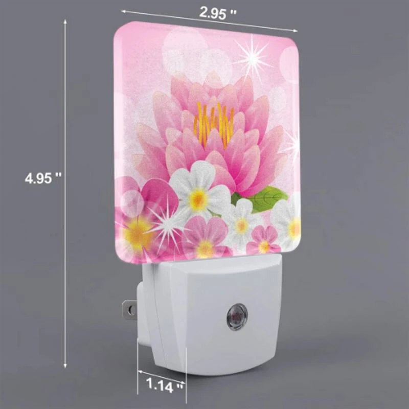 Night Light Set of 2, A pink flower with yellow center and white petals. Night Light Set Of 2, A Pink Flower With Yellow Center And White Petals. -Pattern Night Light b4e9cb9c4a133c2e36bc62881127585054c1f2de