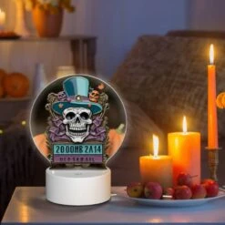 Round Acrylic Night Light, A Skeleton Wearing A Top Hat And A Purple Suit With The Words 200MB 2014 On It. 8 Round Acrylic Night Light, A Skeleton Wearing A Top Hat And A Purple Suit With The Words 200MB 2014 On It. -Pattern Night Light b52d357d638ce649b036c6edae31cce0d31bbab9