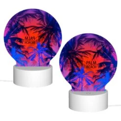 Round Acrylic Night Light, A Colorful Image Of A Beach With A Sign That Says "Palm Beach." 3 Round Acrylic Night Light, A Colorful Image Of A Beach With A Sign That Says "Palm Beach." -Pattern Night Light b5d172223eb099679e454a377b07c57eff026755