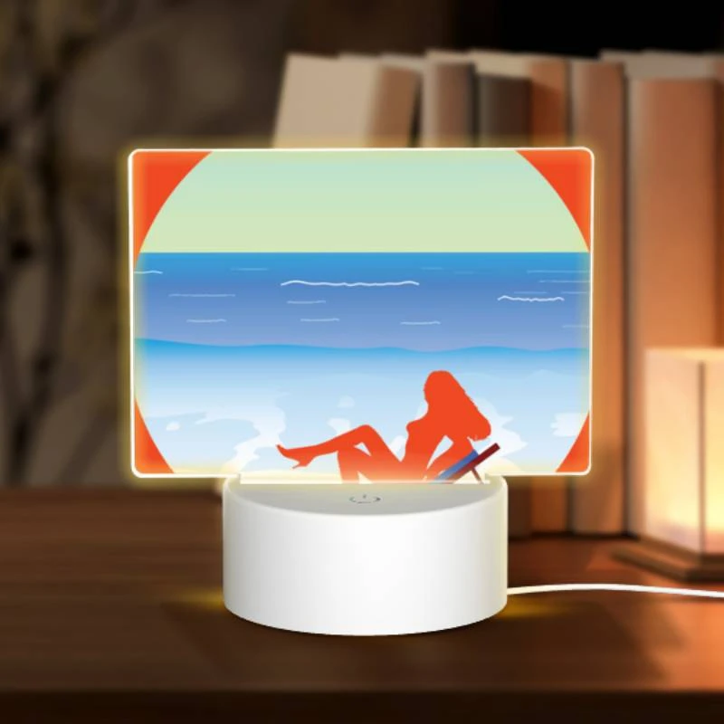 Rectangular Acrylic Night Light, A woman is laying on a beach chair Rectangular Acrylic Night Light, A Woman Is Laying On A Beach Chair -Pattern Night Light b6274ab7df2de4794c3161a4950d314d088e08f8