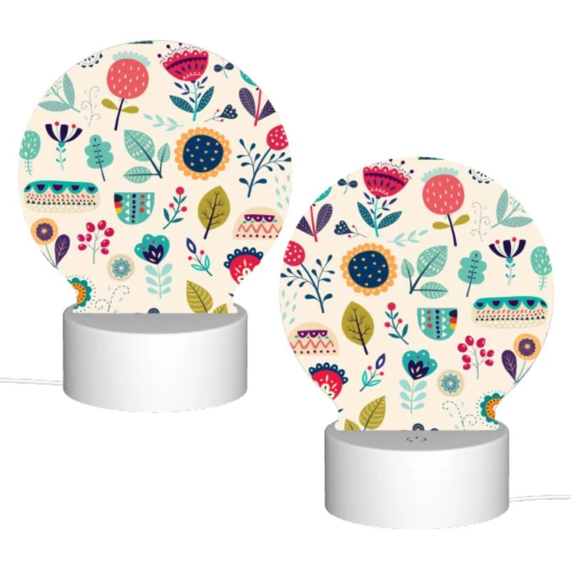 Round Acrylic Night Light, A collection of colorful flowers and leaves. Round Acrylic Night Light, A Collection Of Colorful Flowers And Leaves. -Pattern Night Light b697351d90e8b5933336136570987cc63d4c4c66
