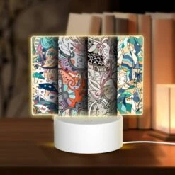 Rectangular Acrylic Night Light, Four Different Colored Designs Of Leaves And Flowers.