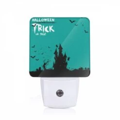 Night Light, A Halloween Trick Or Treat Poster With A Castle And Bats.