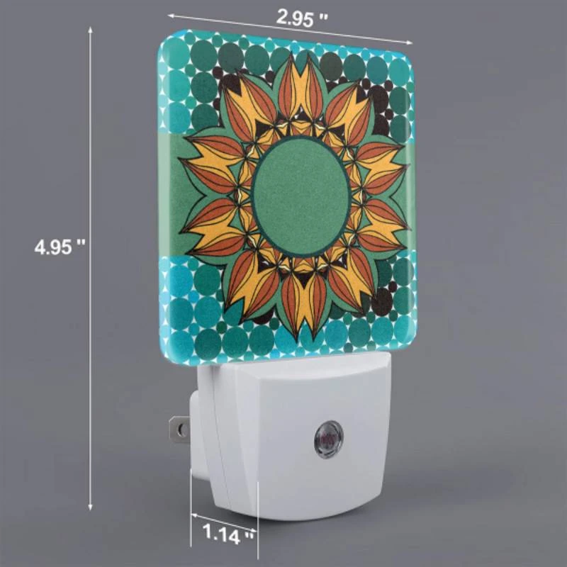 Night Light Set of 2, A colorful sunflower with a green center. Night Light Set Of 2, A Colorful Sunflower With A Green Center. -Pattern Night Light b7ddb645ad51cf22e24dd8f517267788f065528f