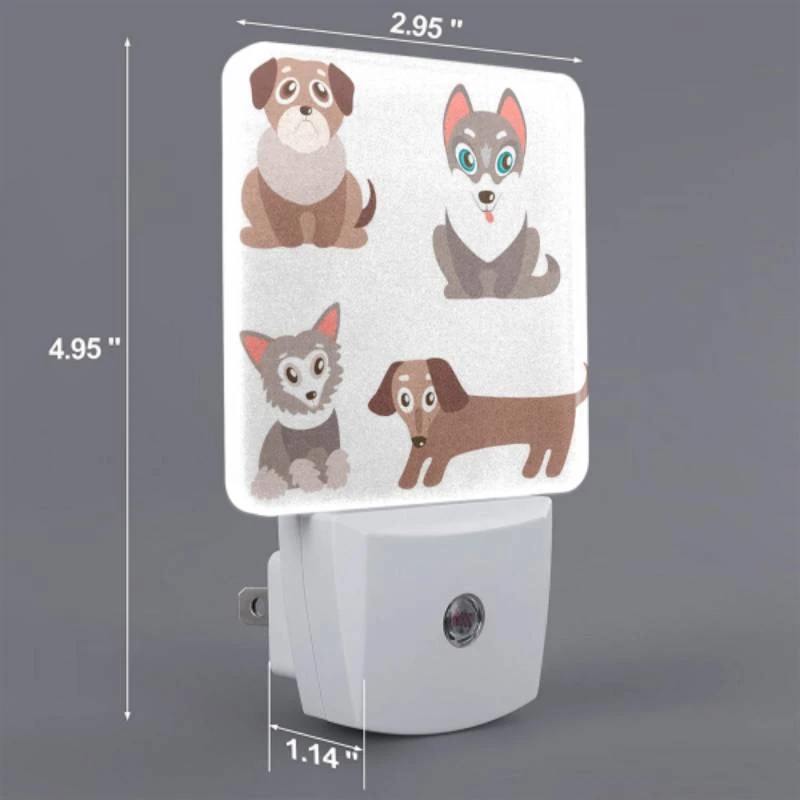 Night Light Set of 2, Four different colored dogs are shown in a row. Night Light Set Of 2, Four Different Colored Dogs Are Shown In A Row. -Pattern Night Light b7ee41de76a75605538f850490339cabf3aa1319