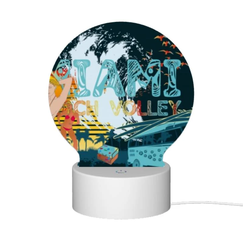 Round Acrylic Night Light, A woman in a bikini is standing in front of a beach volleyball net. Round Acrylic Night Light, A Woman In A Bikini Is Standing In Front Of A Beach Volleyball Net. -Pattern Night Light b8b56d69c8c755346856009e4d2bdd363f96d919