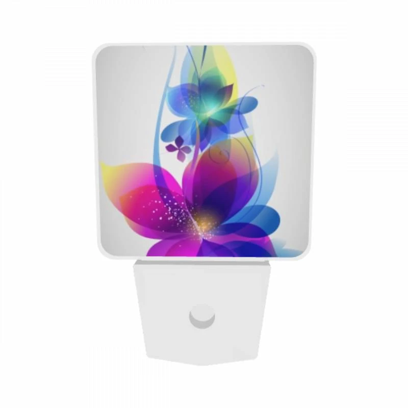 Night Light Set of 2, A colorful flower with a blue center and yellow petals. Night Light Set Of 2, A Colorful Flower With A Blue Center And Yellow Petals. -Pattern Night Light b9019f79ea5edf0496d9edfbd0db6c7c5d8bfdfa