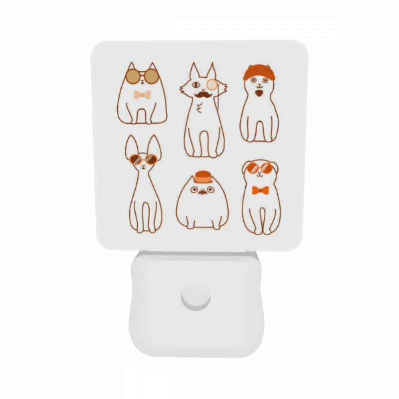 Night Light Set of 2, A collection of cartoon cats wearing sunglasses and hats. Night Light Set Of 2, A Collection Of Cartoon Cats Wearing Sunglasses And Hats. -Pattern Night Light b920566a0ec468facad81ffc1ac90a835125c874